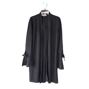 LOFT Tie Cuff Split Flare Sleeve Gray Cotton Viscosa Silk Blend Cardigan S